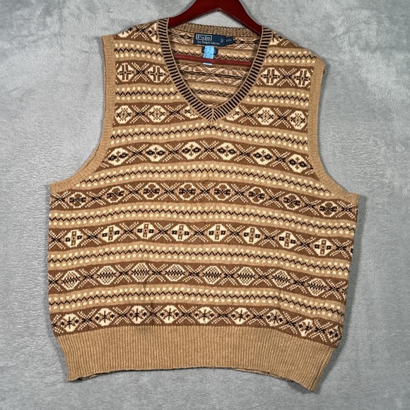 Polo Ralph Lauren Other - Polo Ralph Lauren Sweater Vest Mens 2XL Brown Cashmere Fair Isle Knit Vintage
